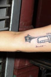 Lady Gaga Gets Trumpet Tattoo on Her Upper Arm -  Tattoo Parlor in New York - June 2014