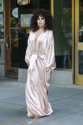 Lady Gaga in Pink Silk Dressing Gown Leaves Her apartment in New York City
