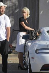 Pamela Anderson and Her New Aston Martin - Visiting a Friend