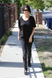 Selena Gomez Street Style - Wearing Leggings and Boots Out in Los Angeles - June 2014