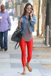 Alessandra Ambrosio in Red Leggings Going to Pilates Class in Santa Monica - July 2014