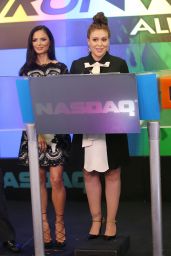 Alyssa Milano Rings the NASDAQ Closing Bell - July 2014