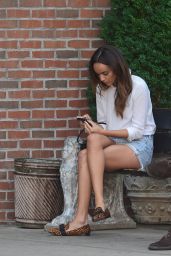 Ashley Madekwe in Denim Shorts - Outside the Bowery Hotel in NYC - July 2014