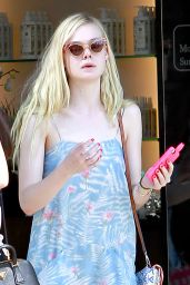 Elle Fanning in Mini Dress - Leaving a Nail Salon in Studio City, July 2014