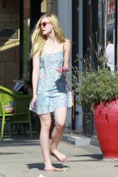 Elle Fanning in Mini Dress - Leaving a Nail Salon in Studio City, July 2014