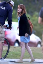Emma Stone on a Film set in Newport - Rhode Island, July 2014