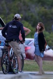Emma Stone on a Film set in Newport - Rhode Island, July 2014