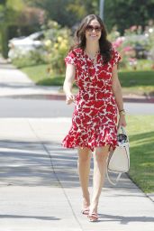 Emmy Rossum is Hot in Red Glasses and Matching Dress - Out in Los Angeles - July 2014