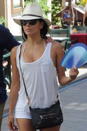 Eva Longoria Shows Off Her Legs in Tiny White Shorts - Shopping in Marbella, July 2014