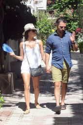 Eva Longoria Shows Off Her Legs in Tiny White Shorts - Shopping in Marbella, July 2014