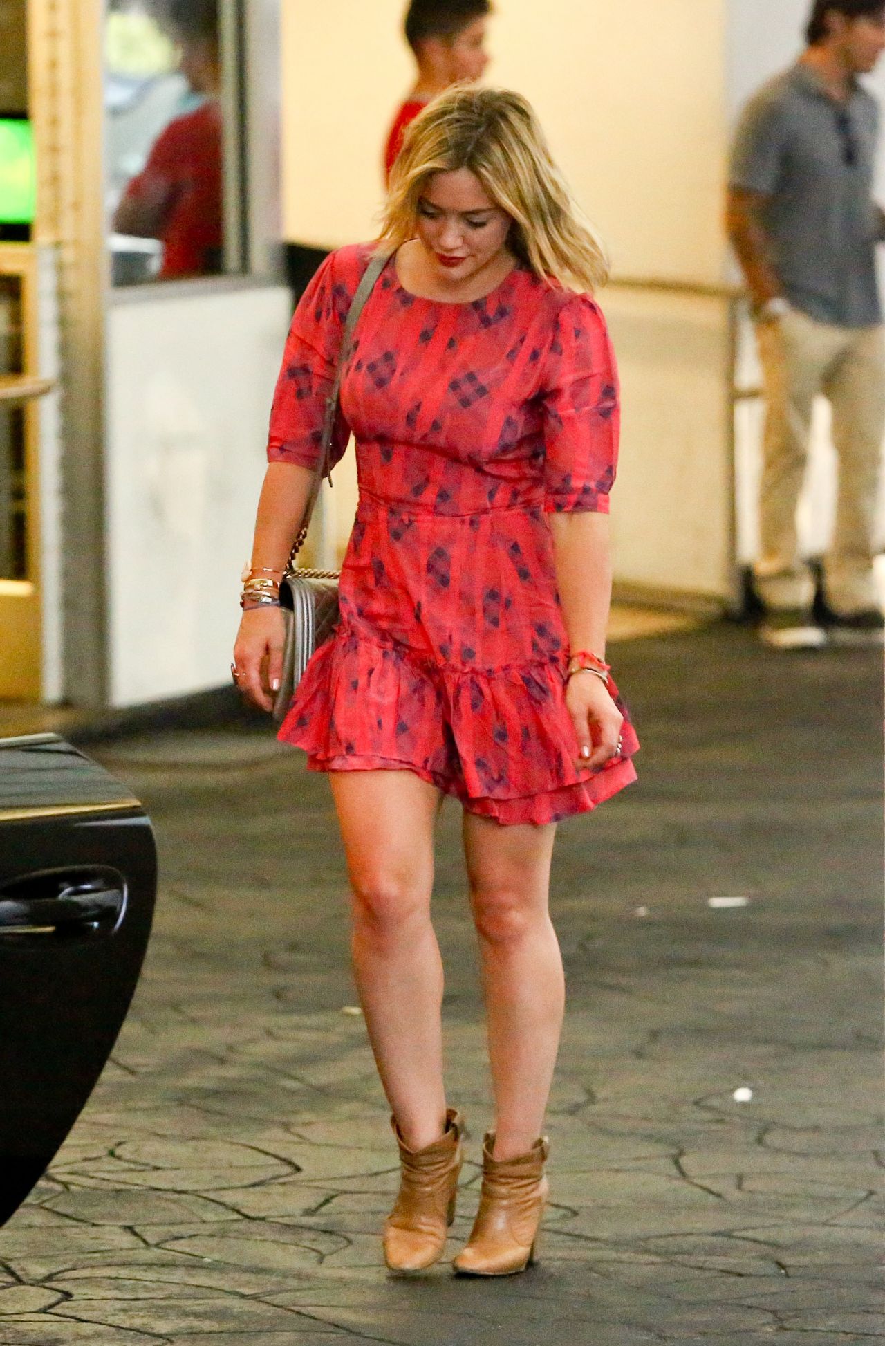 Hilary Duff in Mini Dress at E Baldi Restaurant in Beverly 