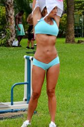 Jennifer Nicole Lee Bikini Candids - Working Out at a Park in Miami July 2014