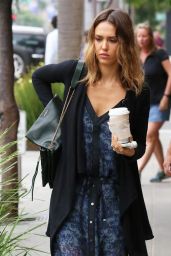 Jessica Alba in Blue Sheer Maxi-Dress - Coffee Bean & Tea Leaf in Beverly Hills - July 2014