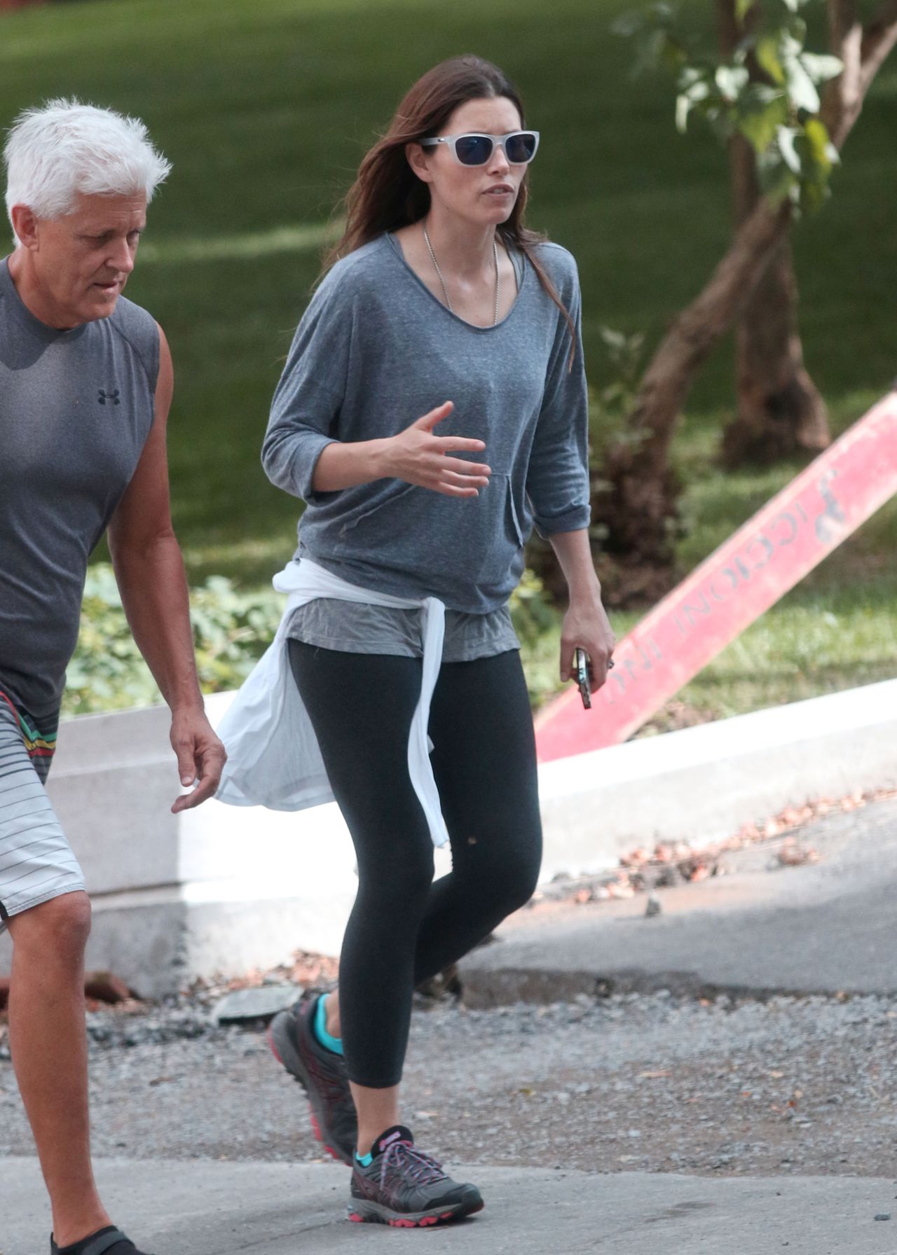 Jessica Biel in Leggings - Hiking in Mont-Royal (Montreal) - July 2014