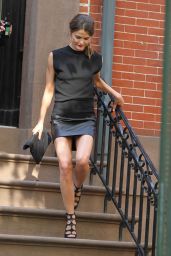 Keri Russell Hot Legs in a Leather Skirt - Leaving Her Home in Brooklyn - July 2014