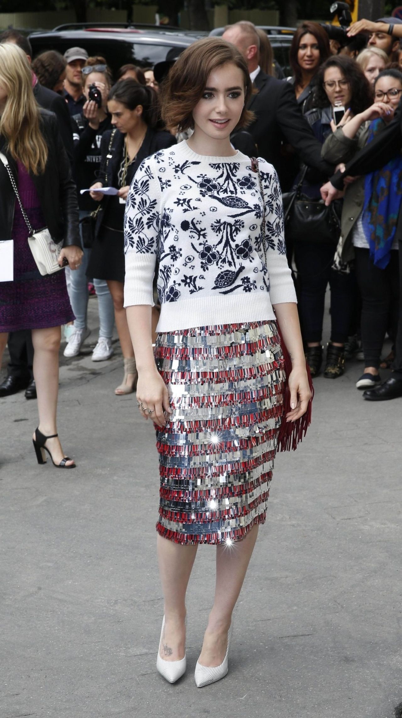 Lily Collins - Chanel Front Row - Paris Fashion Week – July 2014 ...
