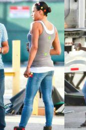 Michelle Rodriguez on the set of Fast 7 (The Fast and the Furious) - July 2014