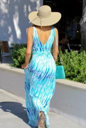 Paris Hilton in a Blue and White Dress for a Visit to the Cross Creek - July 2014