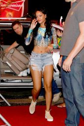 Rihanna in Denim Shorts - Arriving at her Hotel in Rio de Janeiro - July 2014