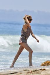 Rosie Huntington-Whiteley in Short Shorts Walking on the Beach in Malibu - July 2014