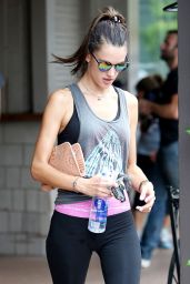 Alessandra Ambrosio in Leggings at SoulCycle in Brentwood - August 2014