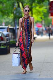 Candice Swanepoel in Stylish Summer Long Dress- Out in NYC - July 2014