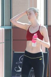Elle Fanning in Leggings - Arrives at the Gym in LA, August 2014