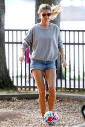 Gisele Bundchen in Jeans Shorts Playing Soccer in Boston - August 2014
