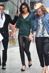 Katie Holmes in Leather Pants - Out on a Rainy Day in New York City - August 2014