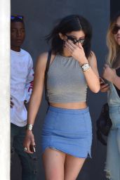 Kylie Jenner in Mini Jeans Skirt - Out in West Hollywood - August 2014