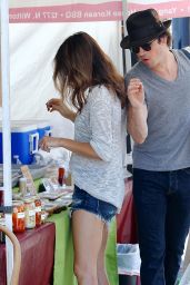 Nikki Reed in Jeans Shorts - Shopping at a Farmers Market in Studio City - August 2014