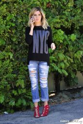 Ashley Tisdale in Ripped Jeans - Outside of a Restaurant in Los Angeles, September 2014