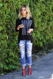 Ashley Tisdale in Ripped Jeans - Outside of a Restaurant in Los Angeles, September 2014