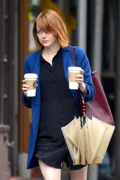 Emma Stone With Umbrella - Out in New York City - Septemeber 2014