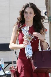 Emmy Rossum in Red Dress - Leaving a Birthday Party at Milk Studios in Hollywood