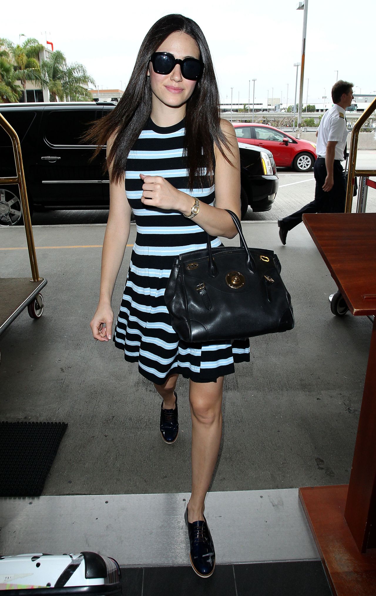 Emmy Rossum in Striped Dress at LAX Airport in Los Angeles - September ...