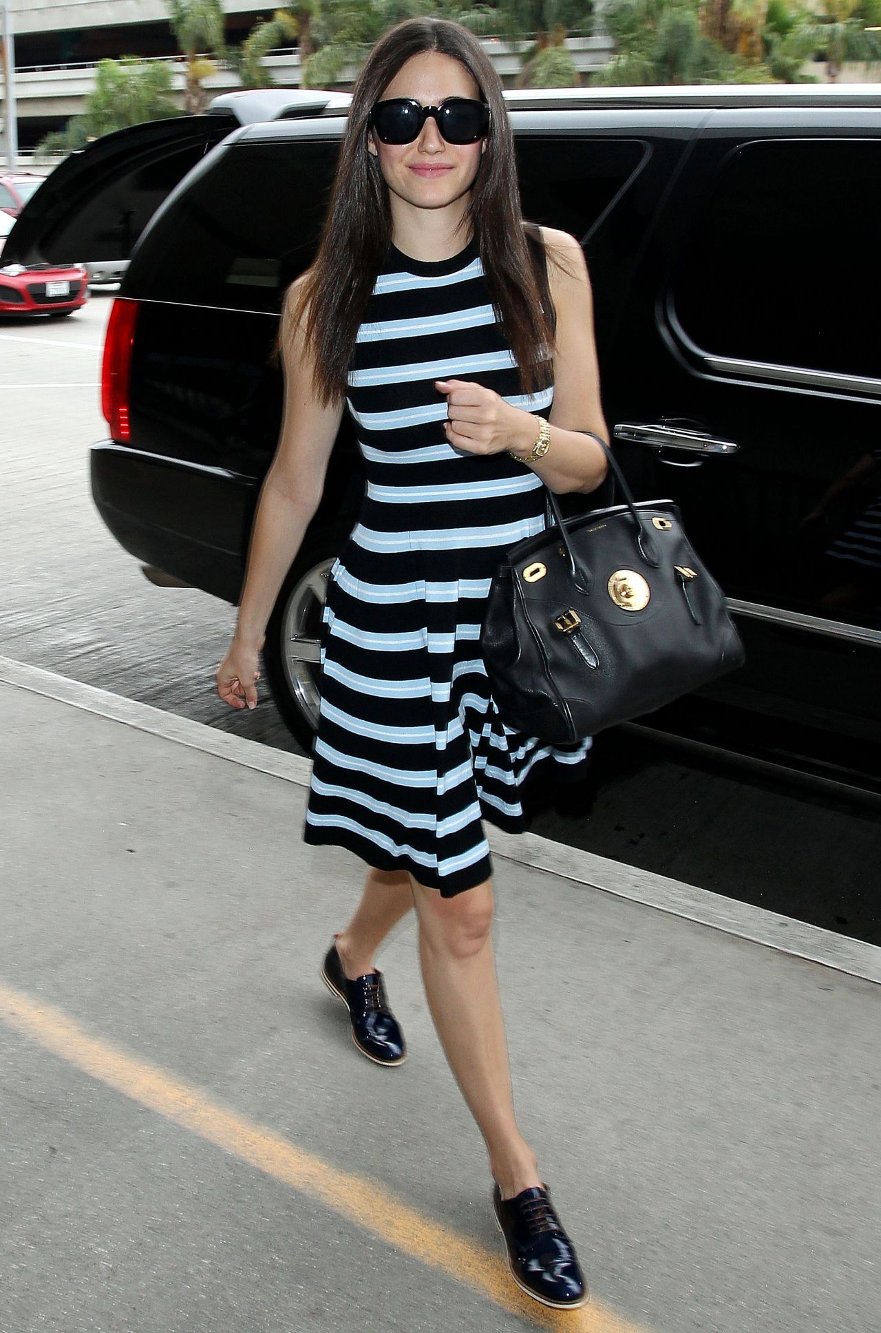 Emmy Rossum in Striped Dress at LAX Airport in Los Angeles - September ...