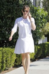 Jennifer Garner in White Dress - Out in Santa Monica - September 2014