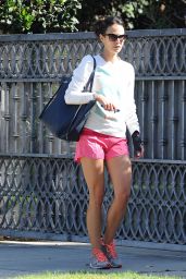 Jordana Brewster Displays Her Lean Legs in Tiny Running Shorts - Out in LA, Sept. 2014