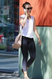 Lily Collins in Leggings Going to a Gym in Los Angeles - Sept. 2014