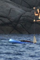 Rihanna in a Bikini - Paddleboarding in Italy, August 2014