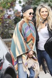 Rita Ora in a Poncho - Out in London - September 2014