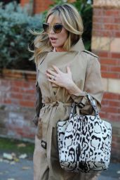 Abbey Clancy in Wind Coat at an Agent Provocateur Store in Soho, London