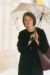 Emma Stone in New York City - Out in the Rain, October 2014