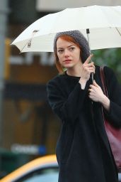 Emma Stone in New York City - Out in the Rain, October 2014