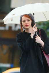 Emma Stone in New York City - Out in the Rain, October 2014