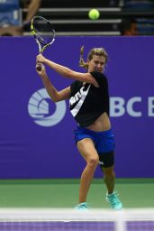 Eugenie Bouchard Practices Prior to the BNP Paribas WTA Finals 2014 at Singapore