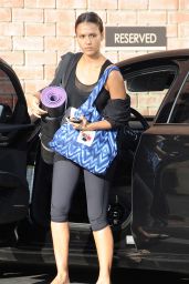 Jessica Alba in Tights - Arriving at a Yoga Studio in Los Angeles, Oct. 2014