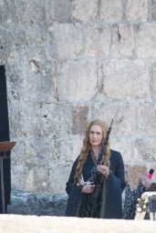 Lena Headey on the set of 