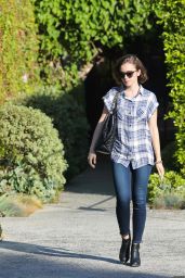 Lily Collins in Tight Jeans Arriving at Andy LeCompte Salon in Los Angeles